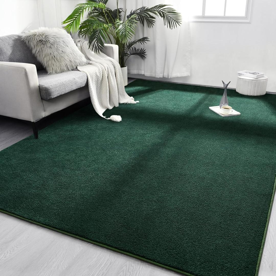 FlyDOIT Area Rugs for Bedroom Living Room, 5x8 Dark Green Super Soft Comfy Thickened Memory-Foam Indoor Carpets, Modern Aesthetic Minimalist Carpet for Boys Girls Adults Apartment Nursery Home Dcor