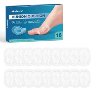 Bunion Cushions, Soft Gel Toe Protectors, Stays in Place All Day & Night, Reduces Friction, Pressure & Blisters  Water & Sweat Resistant, 18 Pack (Transparent)