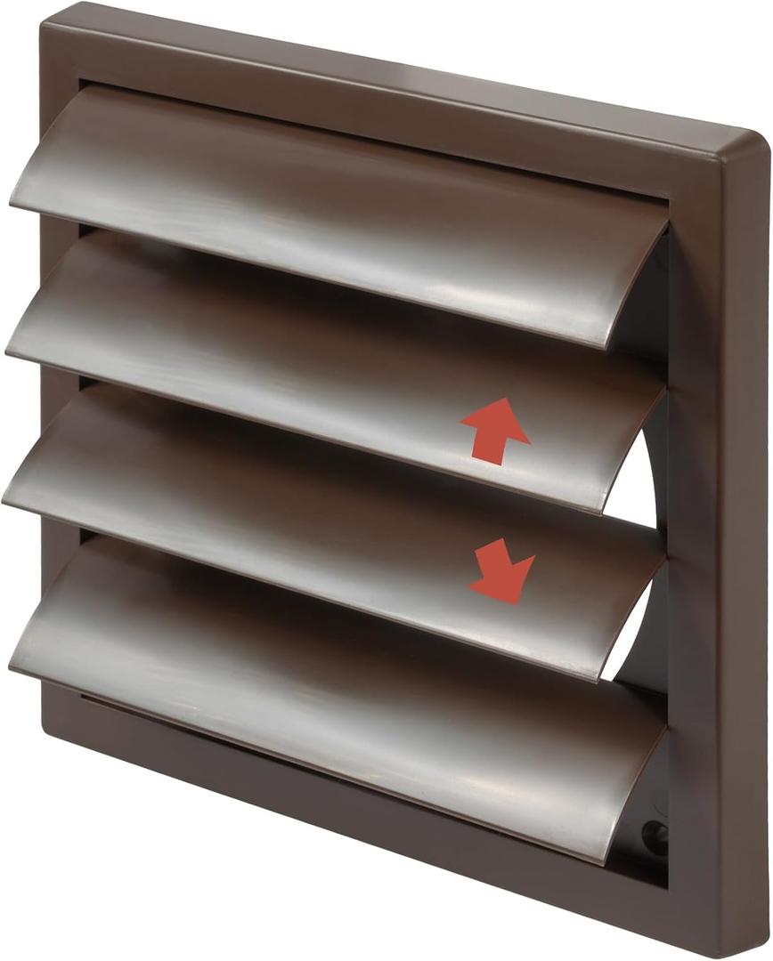 Plastic 6" Black Dryer Vent Cover with Flange - Exhaust Ventilation Grille with Shutters - Louvered Air Vent for Bathroom, Kitchen, Garage various Ventilation Systems 5.9" / 7.5" x 7.5"