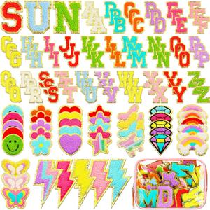 Yilloog 120 Pcs Chenille Letter Patches Iron on Patches Embroidered Stickers Include 78 Letters Patches 42 Stars and Flower Heart for Hat Jacket Clothing Jeans DIY School(Colorful Colors)