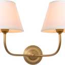Vintage 2-Lights Fabric Sconces Wall Lighting with White Cloth Shade, Double Arm Wall Lamp Fixture for Living Room Bathroom Bedroom Hallway