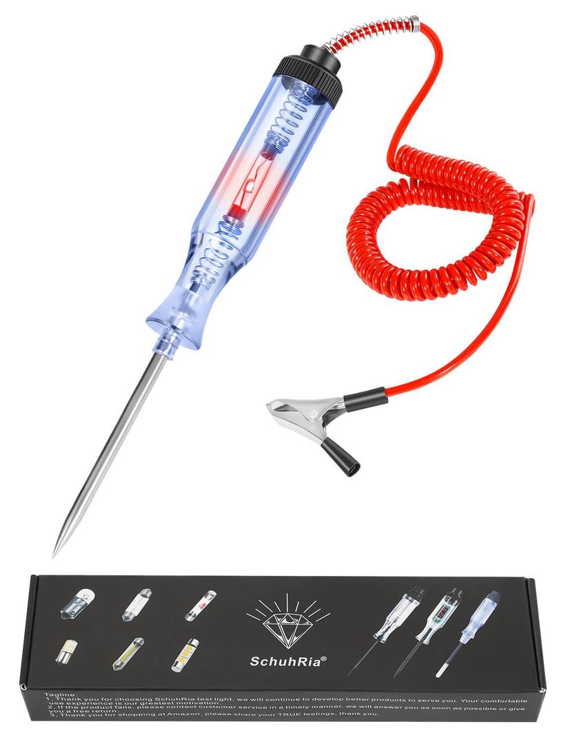 Test Light Automotive,Circuit Tester 6V-12V-24V,Heavy Duty Light Tester and Bidirectional Voltage Tester, for Continuity Voltage, for Sedan, SUV, RV, Truck (Red,Round Shape-LED Bulb,1)