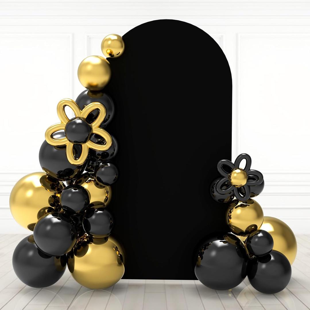 Babenest 7.2Ft Black Wedding Arch, Spandex Fitted Arch Backdrop for Photography, Round Top Chiara Stand Cover for Party Ceremony Birthday Baby Shower Anniversary Decoration