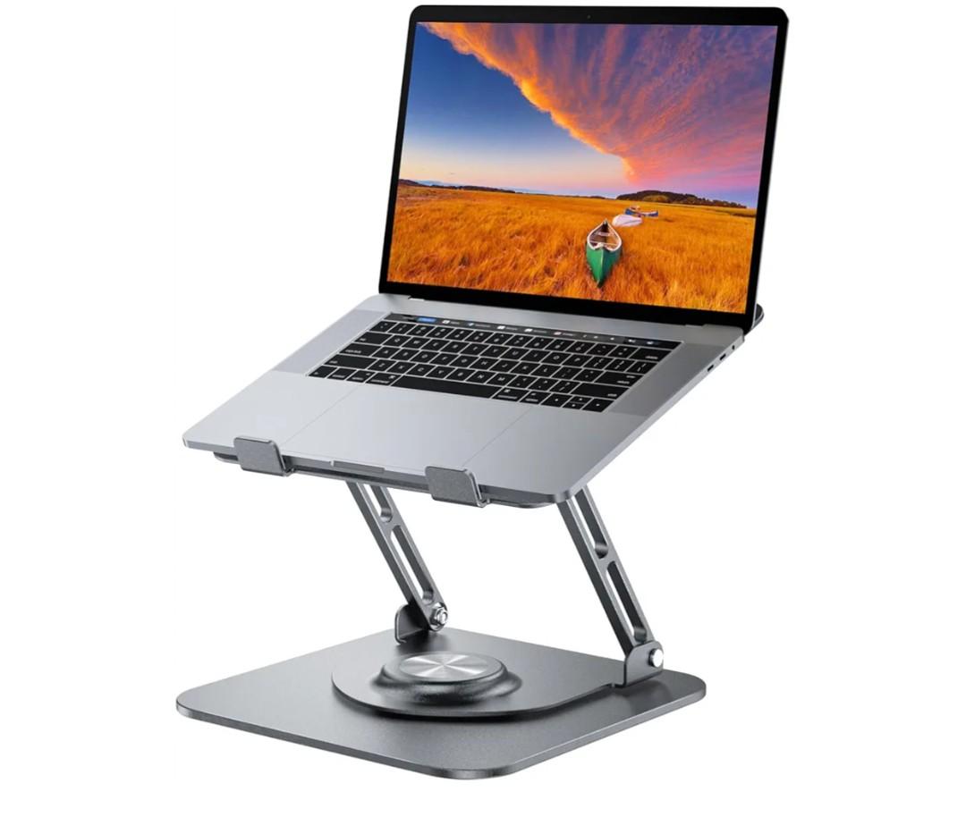 Laptop Stand for Desk, Adjustable Computer Stand with 360° Rotating Base, Ergonomic Laptop Riser for Collaborative Work, Foldable & Portable Laptop Stand, Fits for All 10-16" Laptops (Grey)