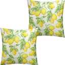 Lemon Pillow Covers 18x18 Set of 2 Summer Fruit Yellow Lemon with Green Leaf Floral Decorative Pillows Cases Watercolor Outdoor Square Cushion Cover for Farmhouse Living Room Decor