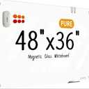 Glass Whiteboard - Glass Dry Erase Board 48" x 36" Magnetic Pure White Board Glass Writing Board White Boards for Walls Wall Office Home