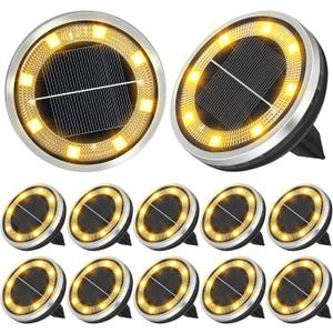 ZAIYW 12 Pack Solar Ground Lights Outdoor Waterproof Pathway Lights Solar Powered Disc Landscape Lighting for Garden Lawn Yard Walkway Deck Decoration (Warm White)