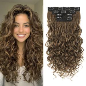 Curly Clip In Hair Extensions, 4PCS 20 Inch Light Brown Extensions Clip Ins Lace Weft Curly Invisible Natural Hairpieces for Women