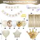 Birthday Decorations for Women, Champagne Gold Birthday Decortion White Beige Neutral Cream Gold Latex Balloons Banner Fringe Curtain for Women Girls Boho Party Supplies