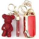 Cute Key Fob Cover with Rhinestone Bear Charm, TPU Smart Key Case for Women, Compatible with Kia Cadenza Forte K5 Niro Rio Seltos Sorento Soul Sportage Telluride (5-Button, Gold Red)
