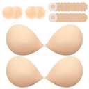 Invisible Sticky Bra Push Up, Reusable Adhesive Bra for Backless Dress, Seamless Silicone Nipple Covers for Women (C Cup, Beige, 2PCS)