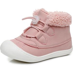 Ahannie Toddler Boots for Boys Girls Baby Water-Resistant First Walker Fall & Winter Boots with Protective Toe (Pink Fleece-lined) 6