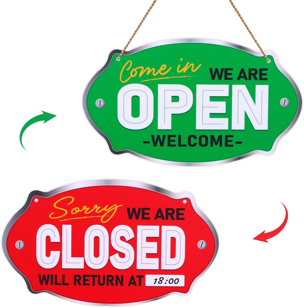 PETCEE Open Close Signs for Business - 11.8"x6.6" Closed Open Sign for Business with Display Specially for Restaurants Stores and Bars Effortlessly Set Your Hours