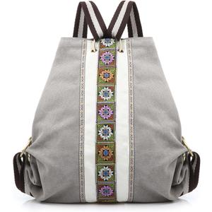 Goodhan Women Canvas Backpack Daypack Casual Shoulder Bag, Vintage Heavy-duty Anti-theft Travel Backpack, Light Grey