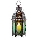 DECORKEY Ramadan Decorations, Vintage Candle Lantern Decorative Indoor&Outdoor, 14.7'' Moroccan Hanging&Tabletop Lantern with 6 Colors Glass, Metal Decor for Home Front Porch Patio Decor (Extra Large, Colorful)