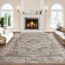 Area Rug for Living Room - Mechine Washable Non-Slip Vintage Rugs for Bedroom - Low Pile Thin Large Floor Carpet for Dinning Room Home Office (Vintage Brown, 9'x12')