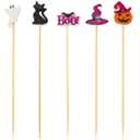 Jiesky 235pcs Halloween Cocktail Picks Halloween Theme cats boo ghosts witch hats pumpkins Bamboo Cocktail Toothpicks Fruit Sticks Sandwich Appetizer Charcuterie Skewers for Halloween Party Supplies