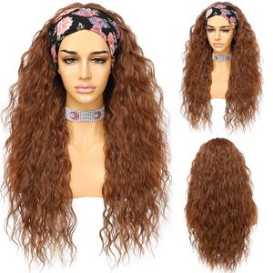 Glueless Loose Curly Headband Wig Long Curly Bright Brown Wigs for Black Women None Lace Front Wigs Natural Hairline Machine Made Wigs 130% Density 26 Inch