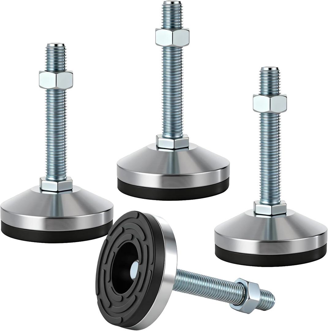 4PCS Heavy Duty Leveling Feet, M16 Thread Adjustable Leveler Feet, 3.14 in Anti-Vibration Rubber Base, 2204 lbs Load Capacity, Carbon Steel Leg Leveler for Workbench, Machine (Black-A, D80xM16x100)