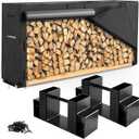 MOFEEZ Firewood Log Rack and 8ft Cover Combo, Wood Racks Holder for Wood Storage Outdoor, Powder-coated Finish for Weather Resistant