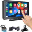 Hieha 2025 Wireless Portable Carplay and Android Auto, Car play Screen for Car with Mirror Link/AUX/FM,7" Touchscreen Bluetooth 5.0, Marine Stereos for All Vehicles