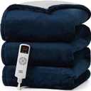 EHEYCIGA Heated Blanket Electric Blanket Throw - Heating Blanket with 5 Heating Levels & 4 Hours Auto Off, Soft Cozy Sherpa Washable Blanket with Fast Heating, 50 x 60 Inches, Navy Blue
