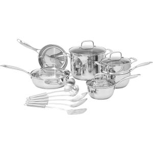Amazon Basics Stainless Steel Cookware 15-Piece Set, Oven Safe, Induction-Ready, Even Heating, Easy to Clean, Stay-Cool Handles, Pots and Pans, Silver