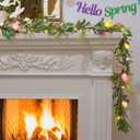 LOAVER 6 FT Lighted Easter Garland,Artificial Garland with 8 Colored Eggs and Flower Faux Branches for Easter Party Holiday Home Indoor Fireplace Decoration