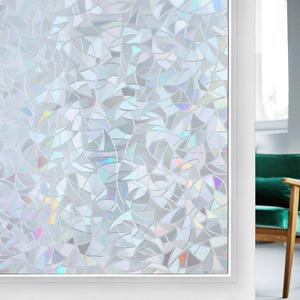 rabbitgoo Window Privacy Film Rainbow Film Decorative Window Sticker, 3D Static Stained Glass Cling Tint for Home Heat Control Non-Adhesive, Grayish Silver, 17.5 x 78.7 inches