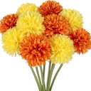 Artificial Flowers, 12Pcs Fake Flowers Silk Artificial Chrysanthemum Ball Hydrangea Bridal Wedding Bouquet for Home Garden Party Wedding Decor (Yellow,Orange, 10 Pcs)