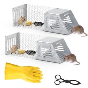 Humane Rat Trap, 2 Pack Combined Automatic Continuous Mouse Traps Cage, Reusable Small Rodent Chipmunk Squirrel Trap Live Animal Cage Catch and Release Mice Catcher for Indoor and Outdoor