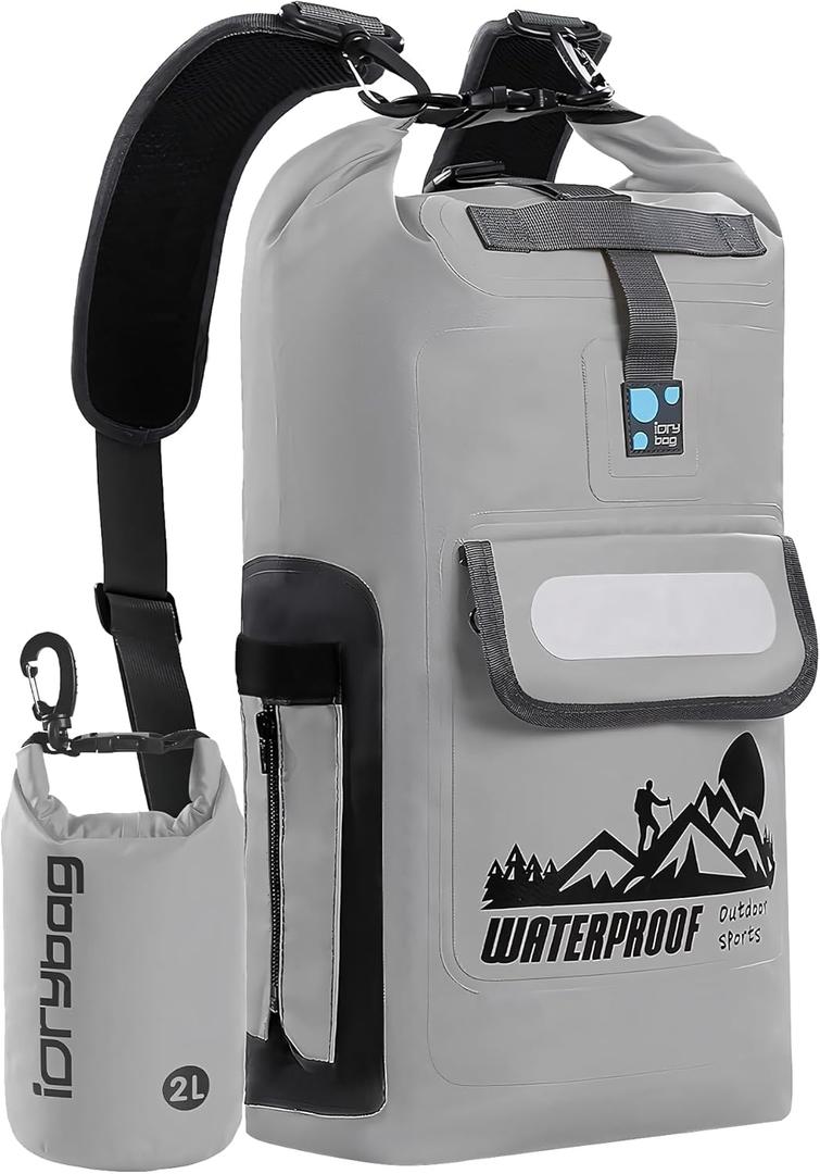 IDRYBAG Dry Bag Backpack Waterproof Floating 20L/30L/40L, Dry Bags Waterproof Backpack for Men, Dry Sack Waterproof Bag (Grey)