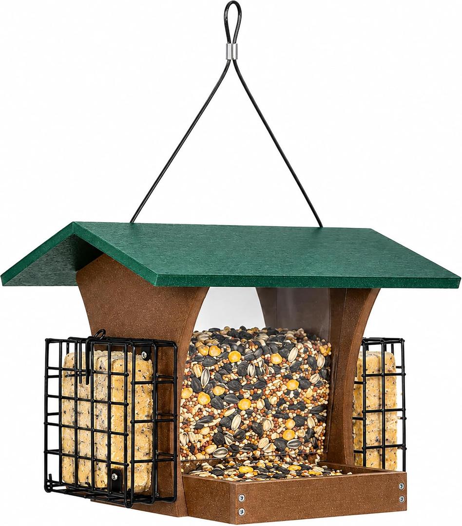 BE Sierra Plastic Lumber Hopper Bird Feeder w/Suet Cages