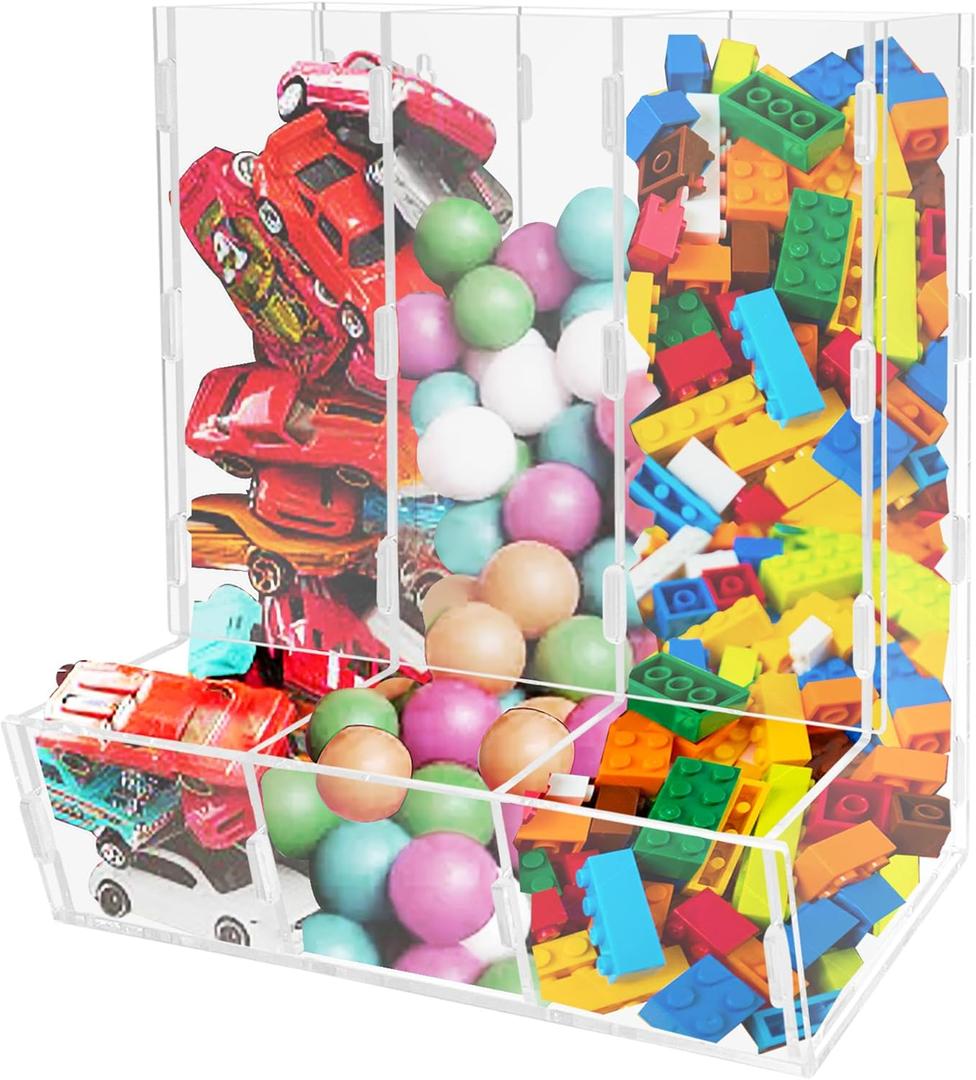 Montex Acrylic Wall Toy Dispenser, Acrylic Wall Storage, (Triple Compartment) Hanging Organizer and Storage Bin for Playroom, Blocks, Cars, Balls, Snacks