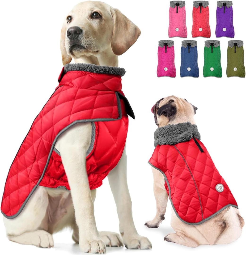 Fragralley Dog Winter Coat, Waterproof Windproof Reflective Fleece Jacket with Harness Hole, Warm Snow Vest for Small Medium Large Dogs, Ideal Gifts (Red)
