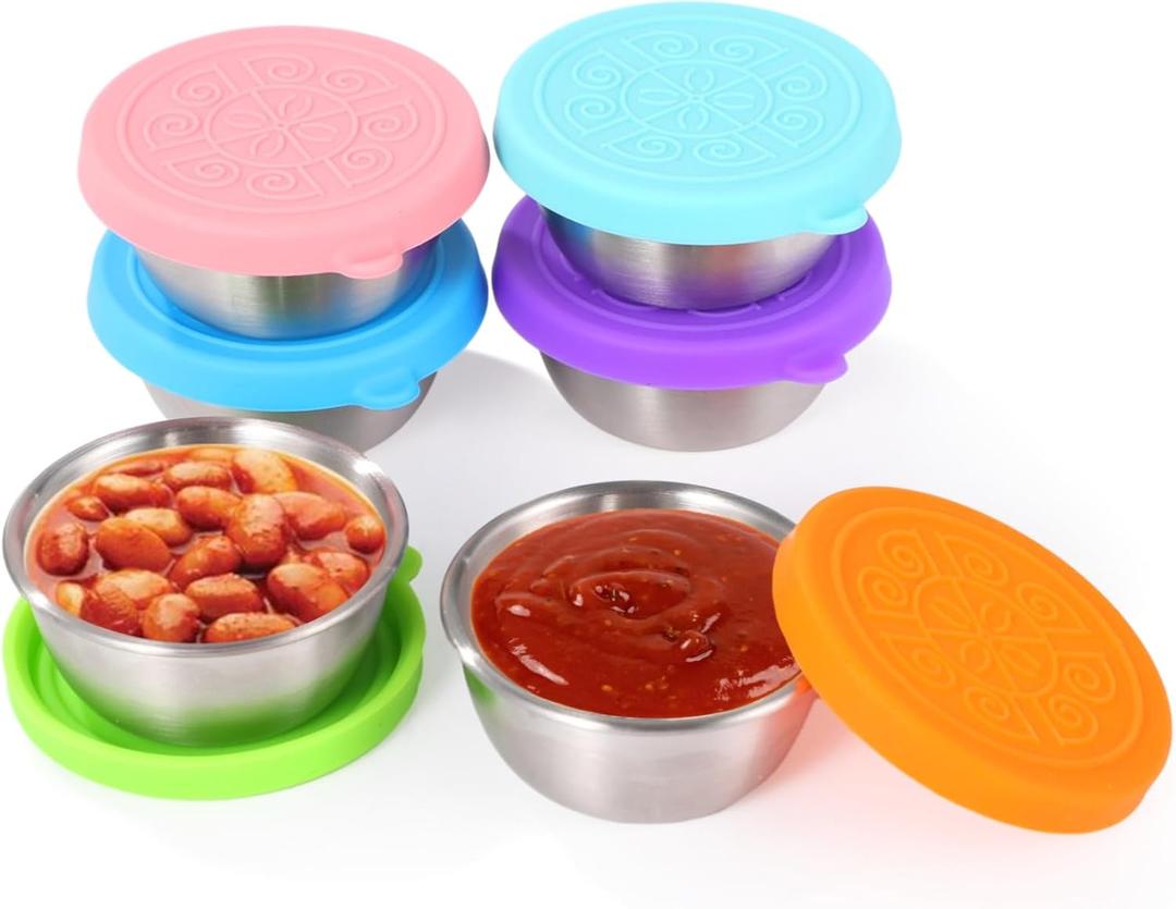 12 Pack Stainless Steel Salad Dressing Containers To Go, 1.7 oz Small Condiment Containers with Leakproof Silicone Lids Reusable 18/8 Stainless Steel Sauce Cups for Lunch Bento Box, Picnic and Travel