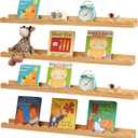 Conamily Scalloped Baby Book Shelf, Floating Shelves for Wall Natural Solid Pine Wood Nursery Bookshelves with Wave Lip for Bedroom Kids, Toddler Room, Baby Room, Nursery Decor(23.6inch, Set of 4)