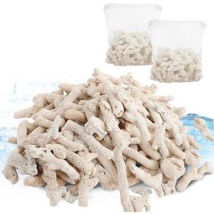 1.32lb/600g Crushed Coral for Freshwater Aquarium, Natural Fish Tank Coral Stone with Mesh Bag, Aquarium Bio Filter Media Bag Reusable Aquarium Filter to Stabilize Water and Raise PH