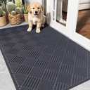 Front Door Mat Outside Entrance, 3' x 5' Durable Non-Slip Entrance Mat Indoor Outdoor, Absorbent Dirt Resist Dog Door Mat, Heavy Duty Commercial Floor Mat for High Traffic Area, Grey Diamond