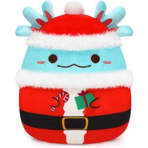 Christmas Axolotl Plush Toy Stuffed Animal,11" Blue and Red Soft Plush Pillow Kawaii Plushies Christmas Decoration,Plush Toys Gift for Kids Boy Girl