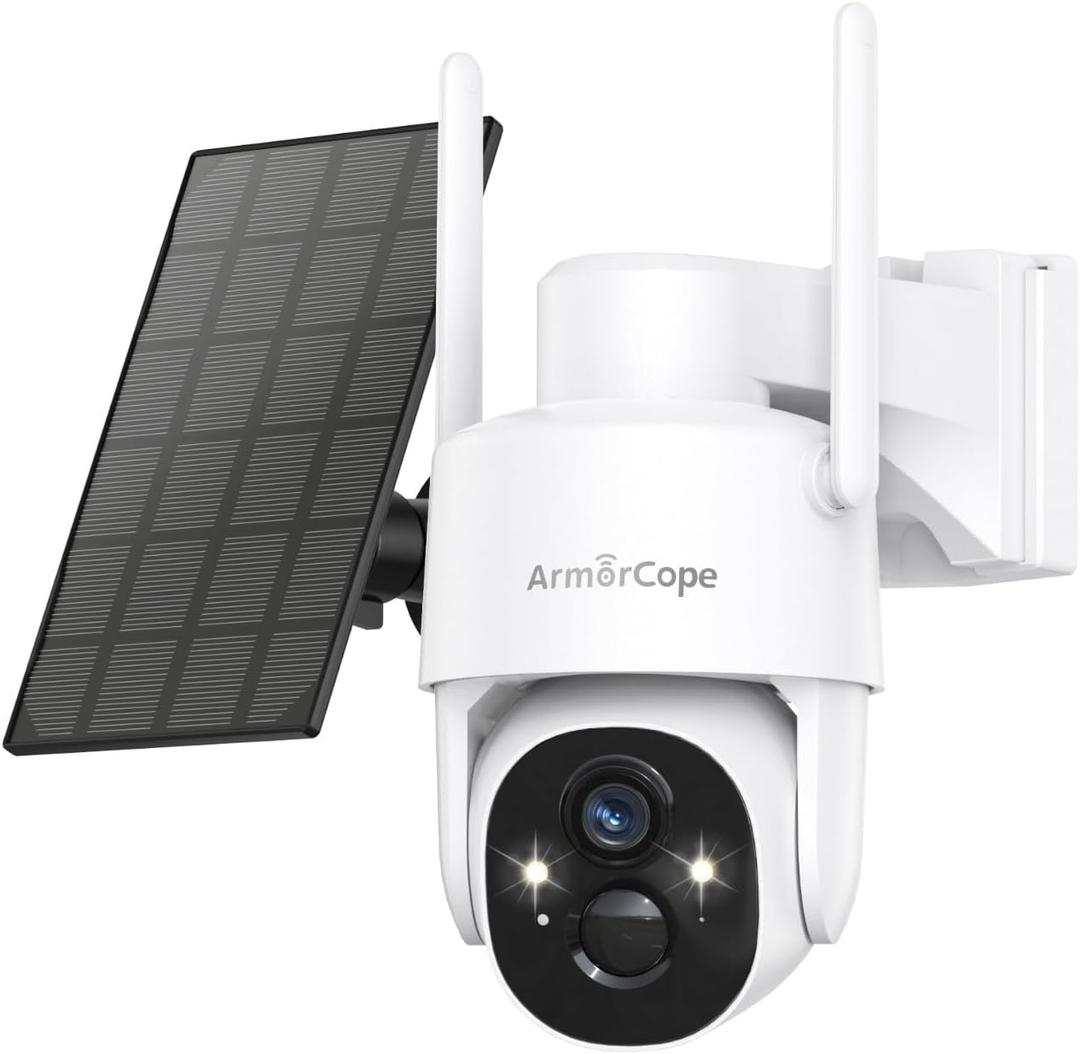 Armorcope Solar Security Cameras Wireless Outdoor,360 View Battery Powered with Spotlight Color Night Vision,2K WiFi Home Security,PIR Sensor,Wireless Easy Install, 2.4 GHz Wi-Fi