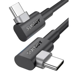 SUNGUY USB C to USB C Right Angle Cable 0.5FT, 2Pcs 60W Short Fast Charging 90 Degree USBC to USBC Cable Compatible with iPhone 17 16 15 Pro Max, MacBook Pro, iPad Pro, Galaxy S25/S24