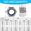201pcs Locknuts Assortment Kit,M3 M4 M5 M6 M8 M10 M12 Metric Nylon Insert Lock Nuts Set,304 Stainless Steel Lock Nuts