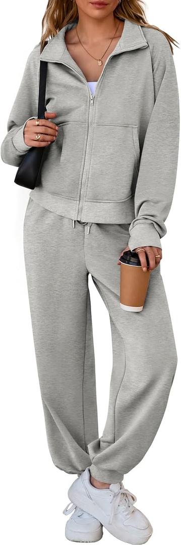Aleumdr Women's 2 Piece Outfits Tracksuit Zip Up Long Sleeve Sweatshirt and Joggers Pants Matching Sets with Pockets (Medium)
