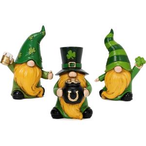 Valery Madelyn St Patricks Day Gnome Figurines, Set of 3 Irish Leprechaun Decor with Shamrocks, Pot of Gold, and Beer Mug, Medium Green White Resin St Patricks Gnome Gifts for Table Tiered Tray Decor Valery Madelyn St Patricks Day Gnome Figurines, Set of 3 Irish Leprechaun Decor with Shamrocks, Pot of Gold, and Beer Mug, Medium Green White Resin St Patricks Gnome Gifts for Table Tiered Tray Decor