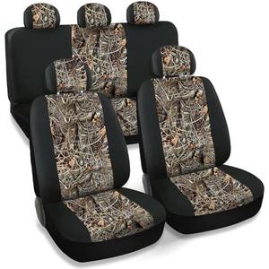 CarsCover Real Black Camo Seat Covers Maple Forest Tree Leaf Pattern Camouflage for Auto Truck Car SUV Hunter Style Seat Cover (9pc Black Camo Low Back)