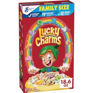 Lucky Charms Gluten Free Cereal with Marshmallows, Limited Edition Jumbo Rainbows, Kids Breakfast Cereal, Made with Whole Grain, Family Size, 18.6 oz BB Date: JUN/13/2026