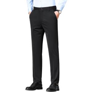Mylldey Men's Regular Fit Dress Pants Casual Business Flat Front Mens Wrinkle Free Comfort Stretch Pants (Black), 