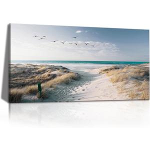 KZKU Large Beach Canvas Prints Wall Art Sea Ocean Wall Decor Canvas Wall Art Pictures for Living Room Bedroom Offico Framed Gallery Sunshine Beach Dune Home Decor Artwork 30"X58"