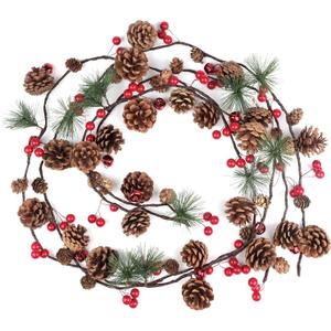 2 PCS Christmas Garland Christmas Pine Cones Berry Decoration Xmas Red Berries Garlands for Christmas Wedding Party Home Kitchen Decoration